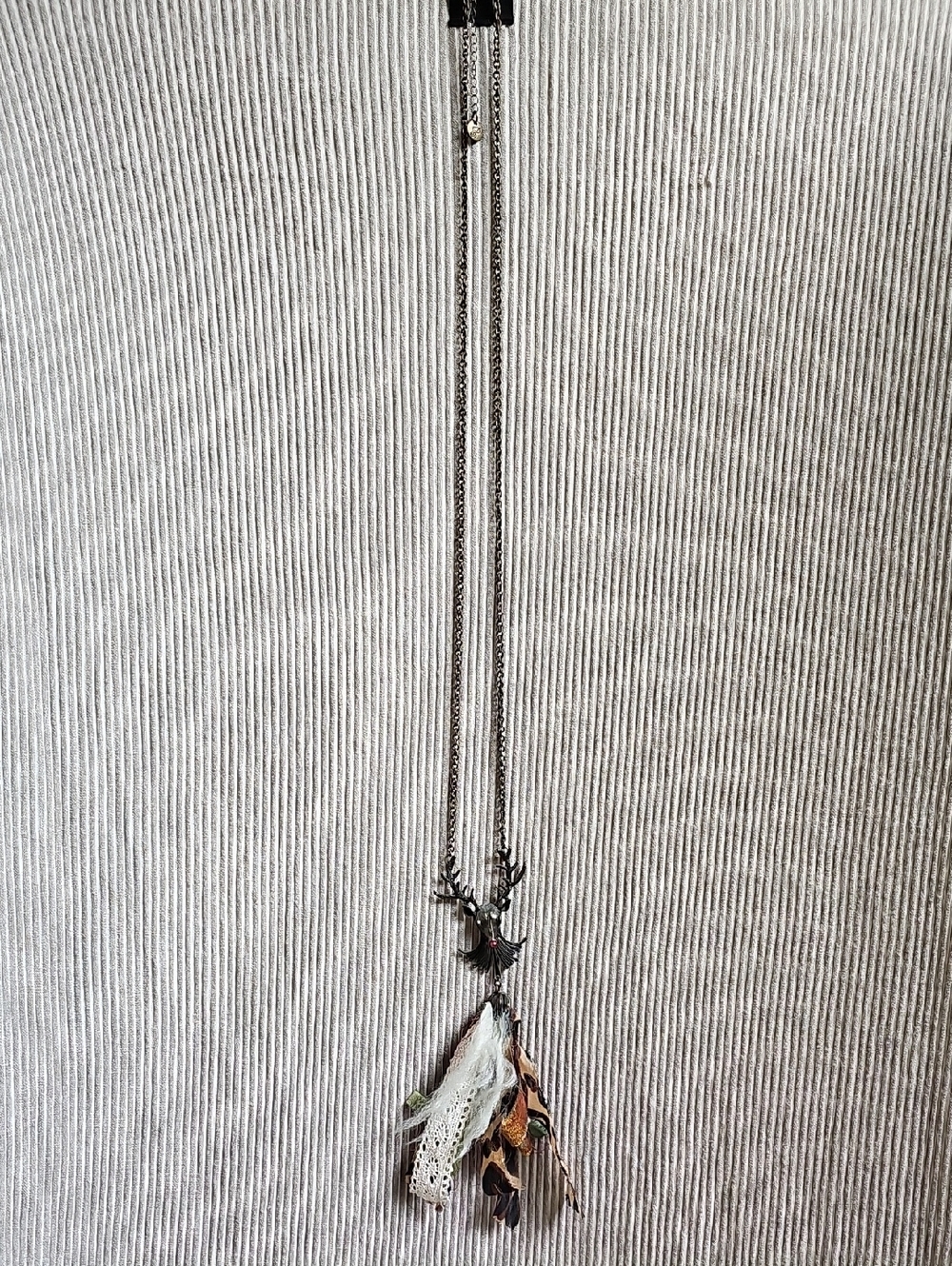 Plunder Deer Pendant Tassel Necklace in Antique Black